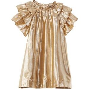Velveteen Frill Sleeve Dress Gold Lame size 5